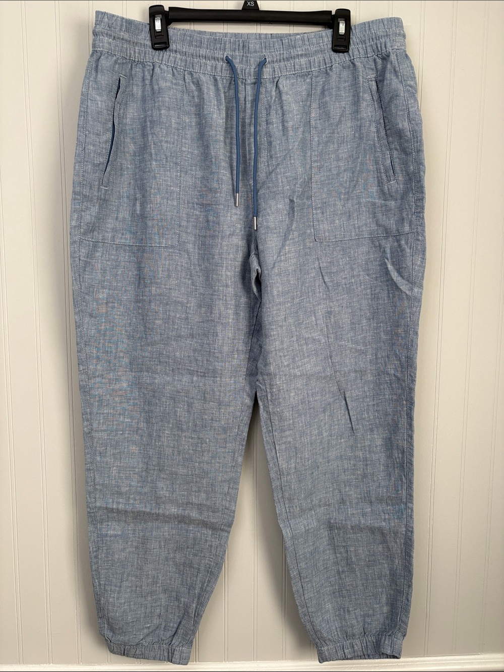 Athleta Retreat Linen Jogger Pants Women Size 16 Blue #531704